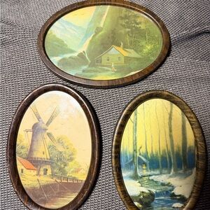 Set of Three Vintage Oval Wall Art Pieces
